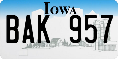 IA license plate BAK957