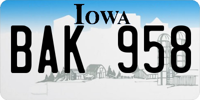 IA license plate BAK958