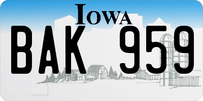 IA license plate BAK959