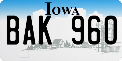 IA license plate BAK960