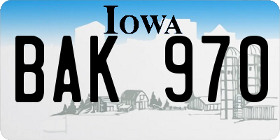IA license plate BAK970