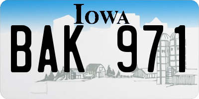 IA license plate BAK971