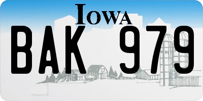 IA license plate BAK979