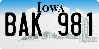 IA license plate BAK981