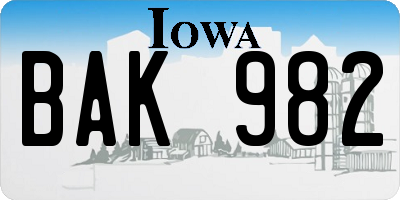 IA license plate BAK982
