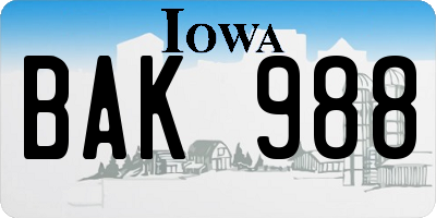 IA license plate BAK988