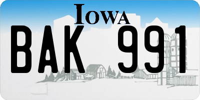 IA license plate BAK991