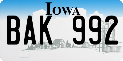 IA license plate BAK992