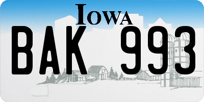 IA license plate BAK993