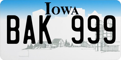 IA license plate BAK999