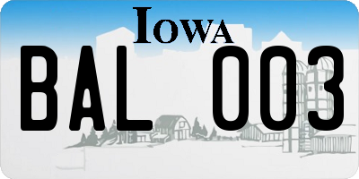 IA license plate BAL003