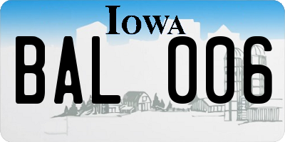 IA license plate BAL006