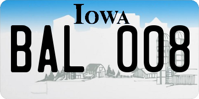 IA license plate BAL008