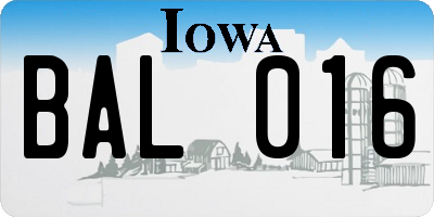 IA license plate BAL016