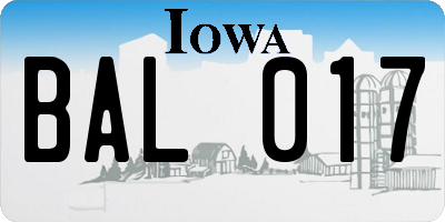 IA license plate BAL017