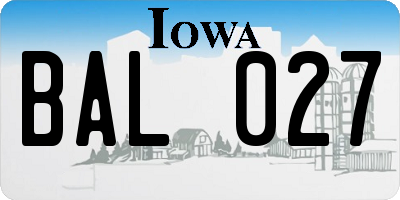 IA license plate BAL027