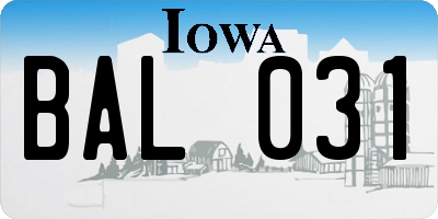 IA license plate BAL031