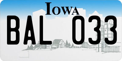 IA license plate BAL033