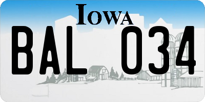 IA license plate BAL034