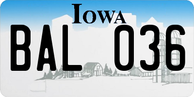 IA license plate BAL036