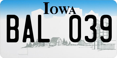 IA license plate BAL039