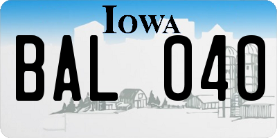 IA license plate BAL040