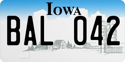 IA license plate BAL042