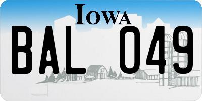 IA license plate BAL049