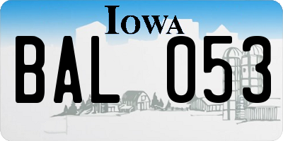 IA license plate BAL053