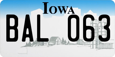 IA license plate BAL063