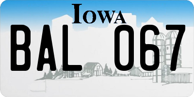 IA license plate BAL067