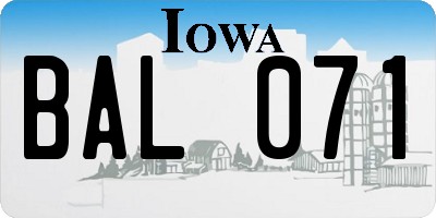 IA license plate BAL071
