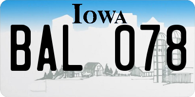 IA license plate BAL078