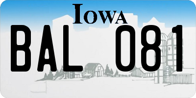 IA license plate BAL081