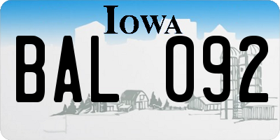 IA license plate BAL092