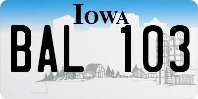 IA license plate BAL103