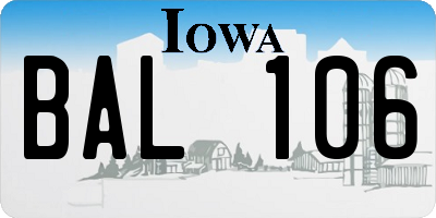 IA license plate BAL106