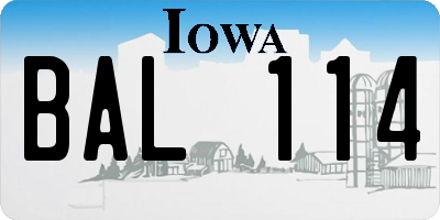 IA license plate BAL114