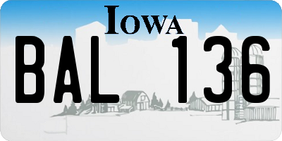 IA license plate BAL136