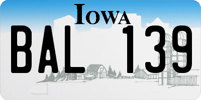 IA license plate BAL139