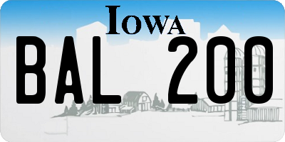 IA license plate BAL200