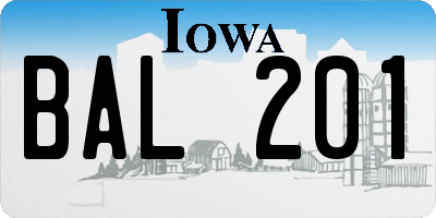 IA license plate BAL201