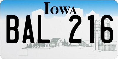 IA license plate BAL216