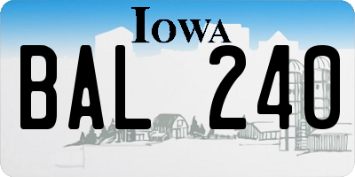 IA license plate BAL240