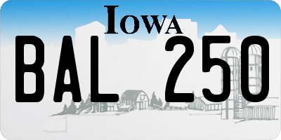 IA license plate BAL250