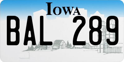 IA license plate BAL289