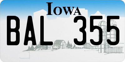 IA license plate BAL355