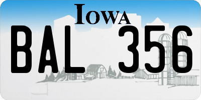 IA license plate BAL356