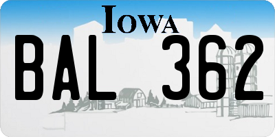 IA license plate BAL362