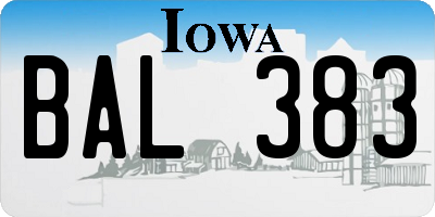 IA license plate BAL383